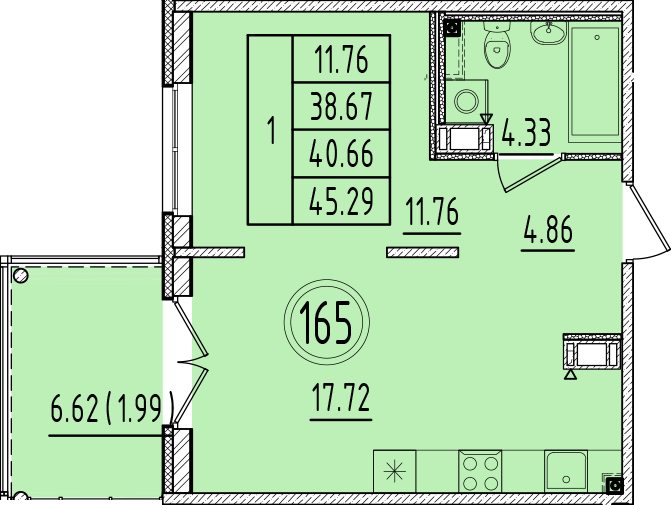 2 ккв (Евро) 38,7 м²