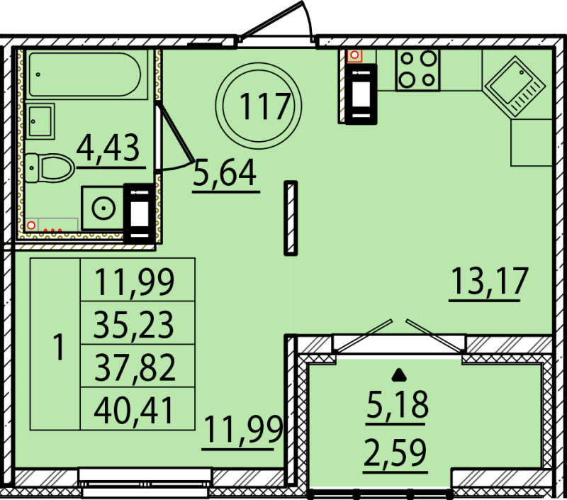 1 ккв 35,2 м²