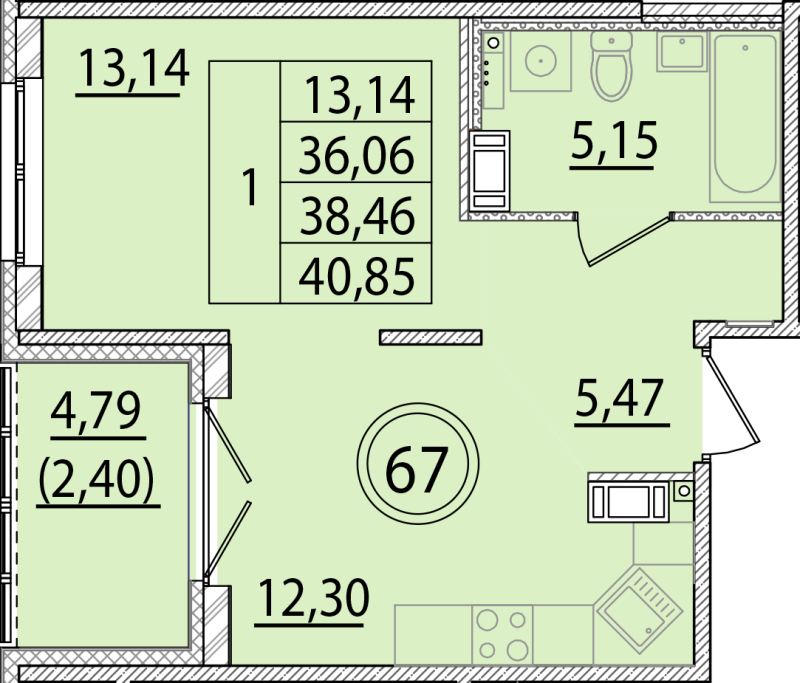1 ккв 36,1 м²