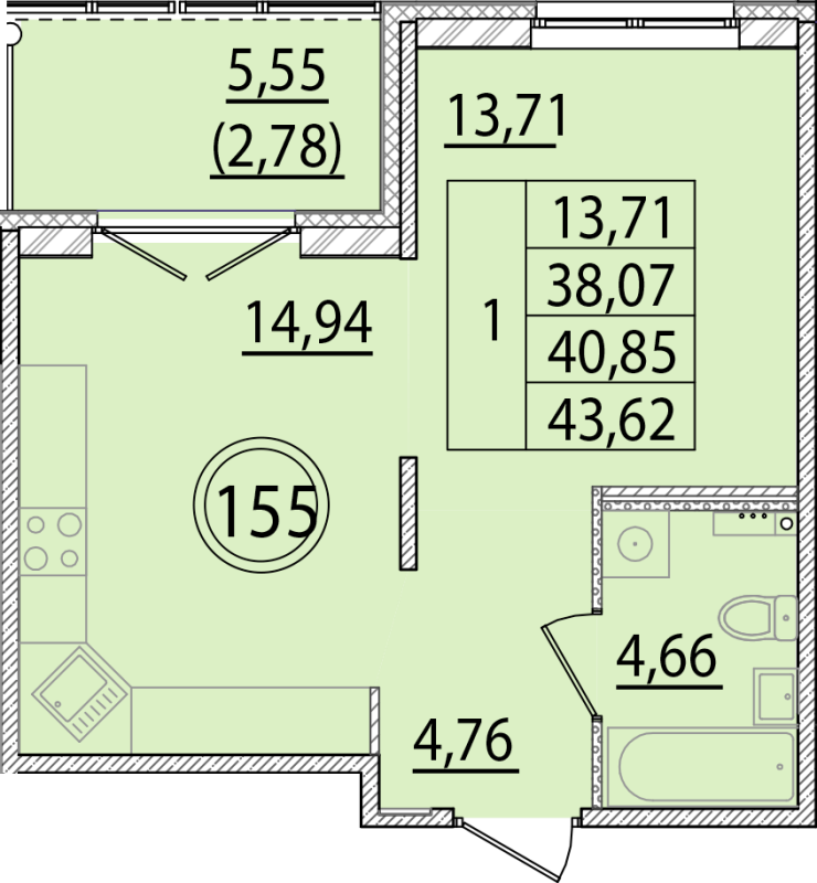 1 ккв 38,1 м²