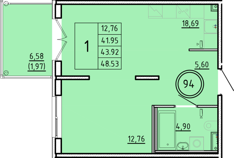 2 ккв (Евро) 42 м²