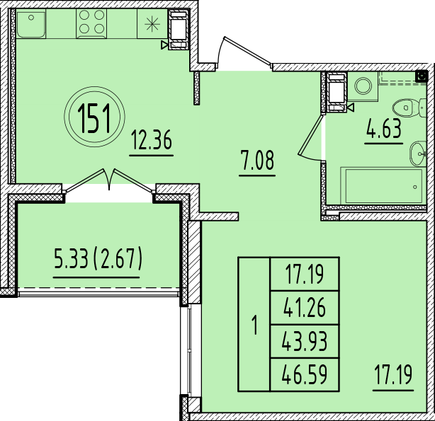 1 ккв 41,3 м²