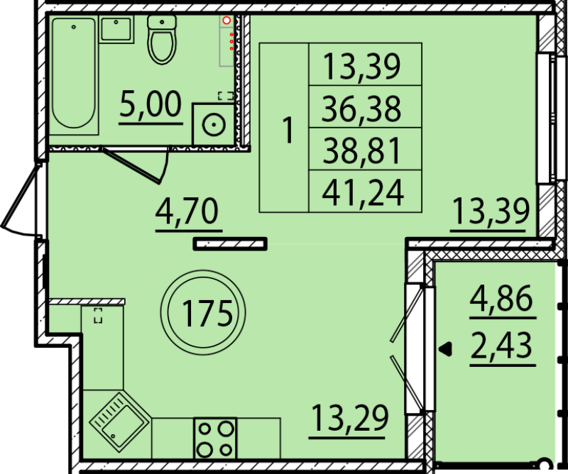 1 ккв 36,4 м²