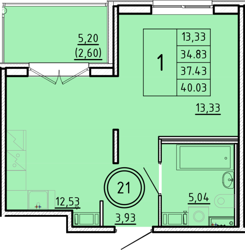 1 ккв 34,8 м²
