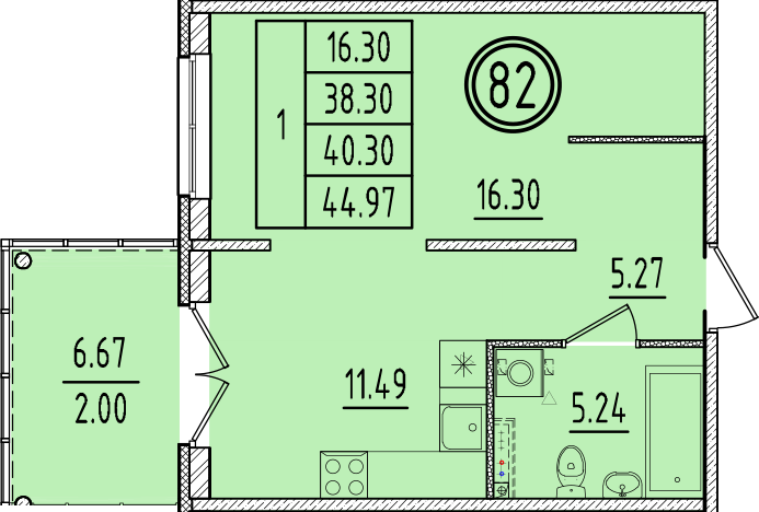 1 ккв 38,3 м²