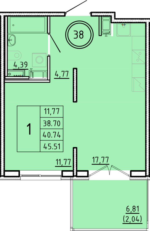 2 ккв (Евро) 38,7 м²