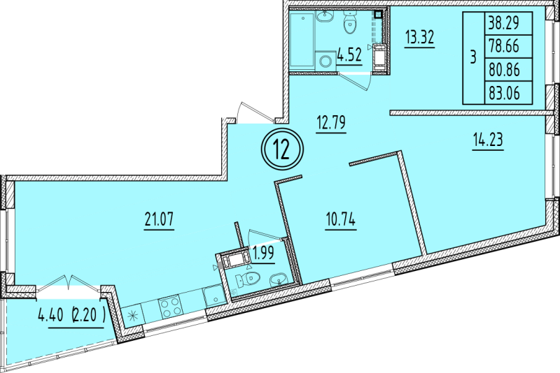 4 ккв (Евро) 78,7 м²
