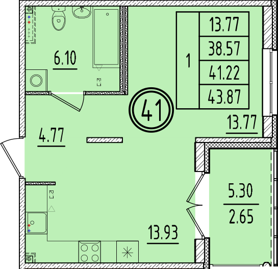 1 ккв 38,6 м²