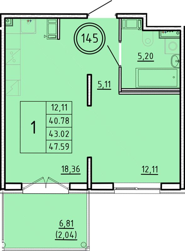 2 ккв (Евро) 40,8 м²