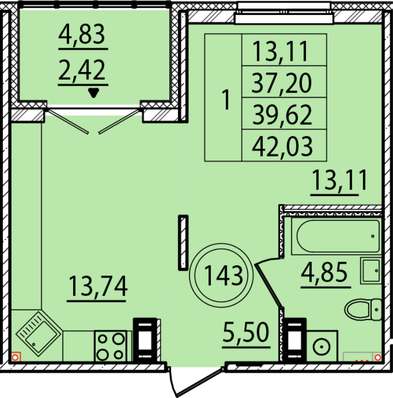 1 ккв 37,2 м²