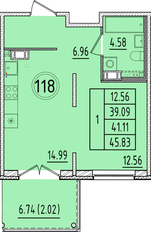 1 ккв 39,1 м²