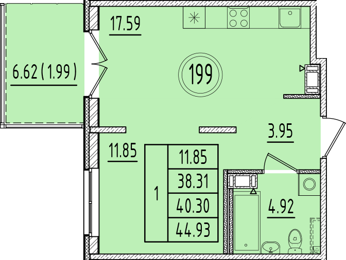 2 ккв (Евро) 38,3 м²