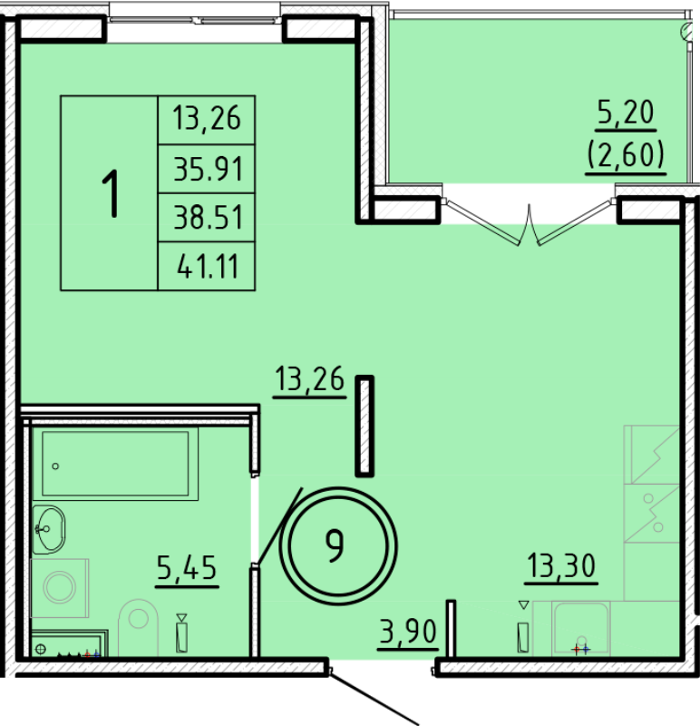 1 ккв 35,9 м²