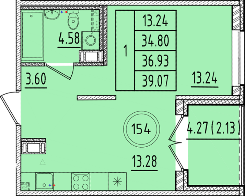 1 ккв 34,8 м²