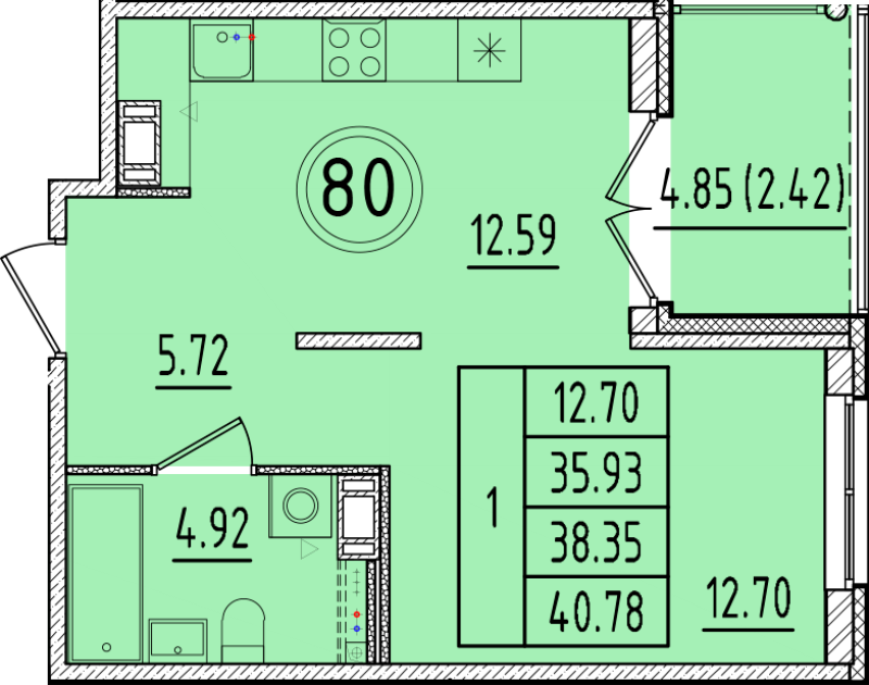 1 ккв 35,9 м²