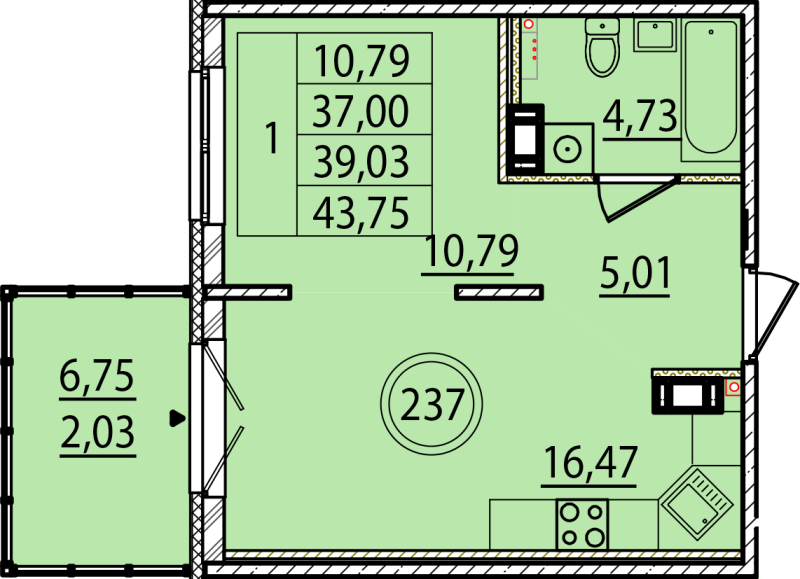 2 ккв (Евро) 37 м²