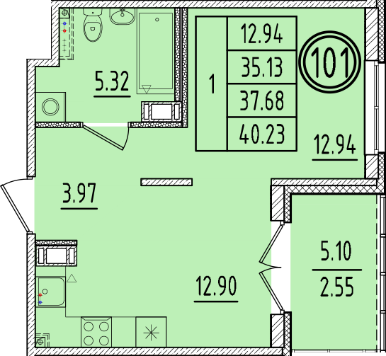 1 ккв 35,1 м²