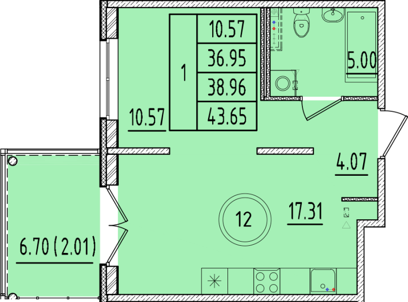 2 ккв (Евро) 37 м²