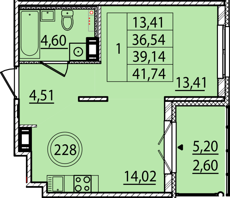 1 ккв 36,5 м²