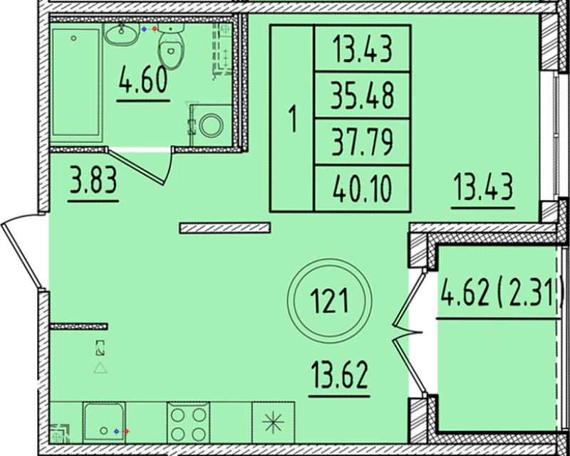 1 ккв 35,5 м²