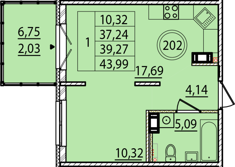2 ккв (Евро) 37,2 м²