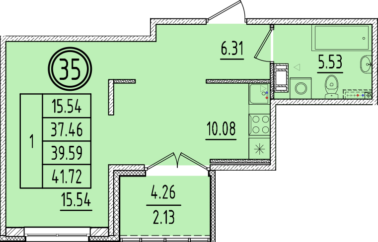 1 ккв 37,5 м²