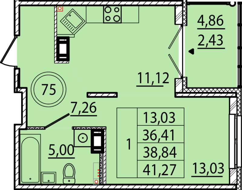 1 ккв 36,4 м²