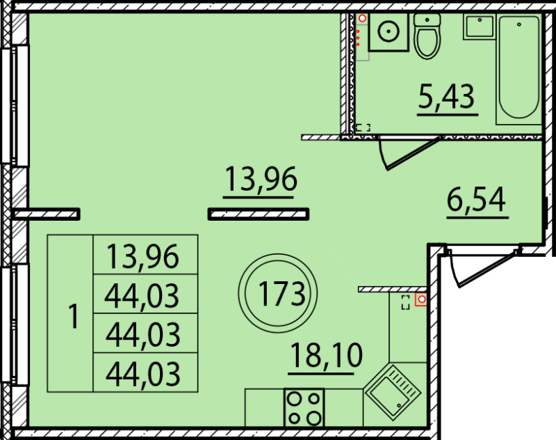 2 ккв (Евро) 44 м²