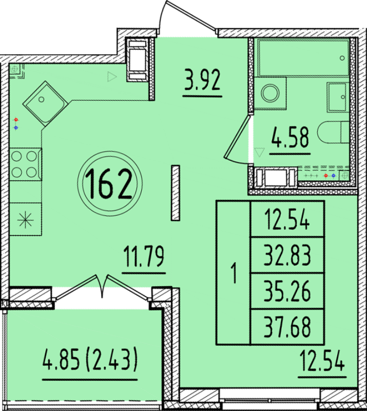 1 ккв 32,8 м²