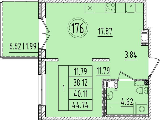 2 ккв (Евро) 38,1 м²