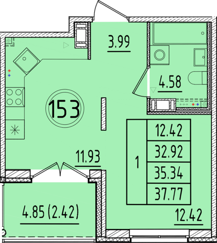 1 ккв 32,9 м²