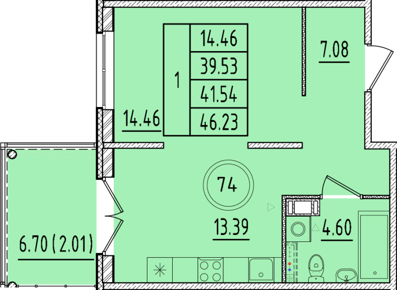 1 ккв 39,5 м²