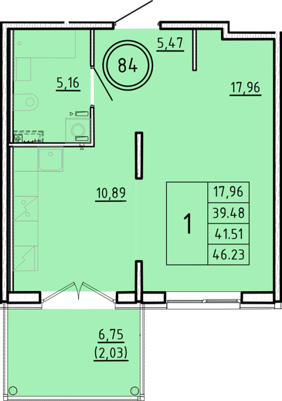1 ккв 39,5 м²