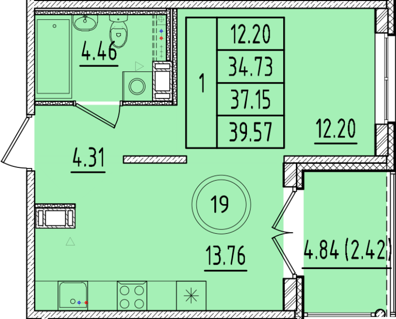 1 ккв 34,7 м²