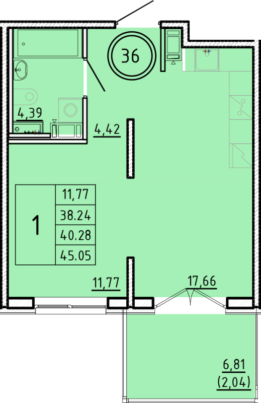 2 ккв (Евро) 38,2 м²