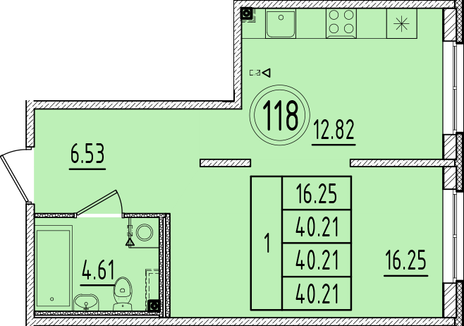 1 ккв 40,2 м²