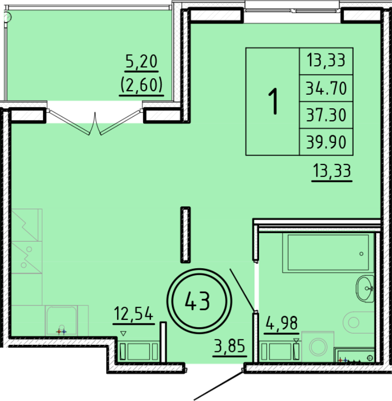 1 ккв 34,7 м²