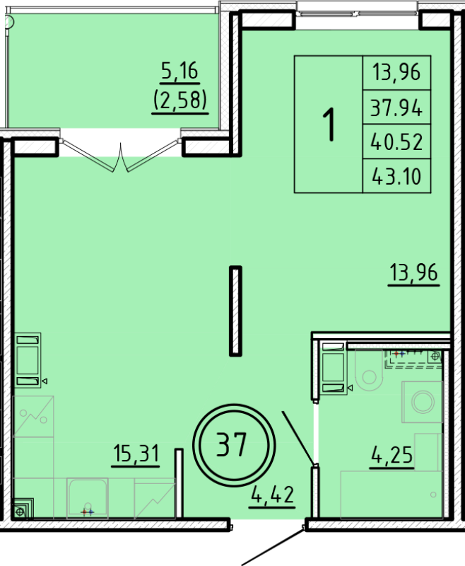 2 ккв (Евро) 37,9 м²