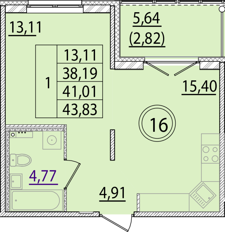 2 ккв (Евро) 38,2 м²