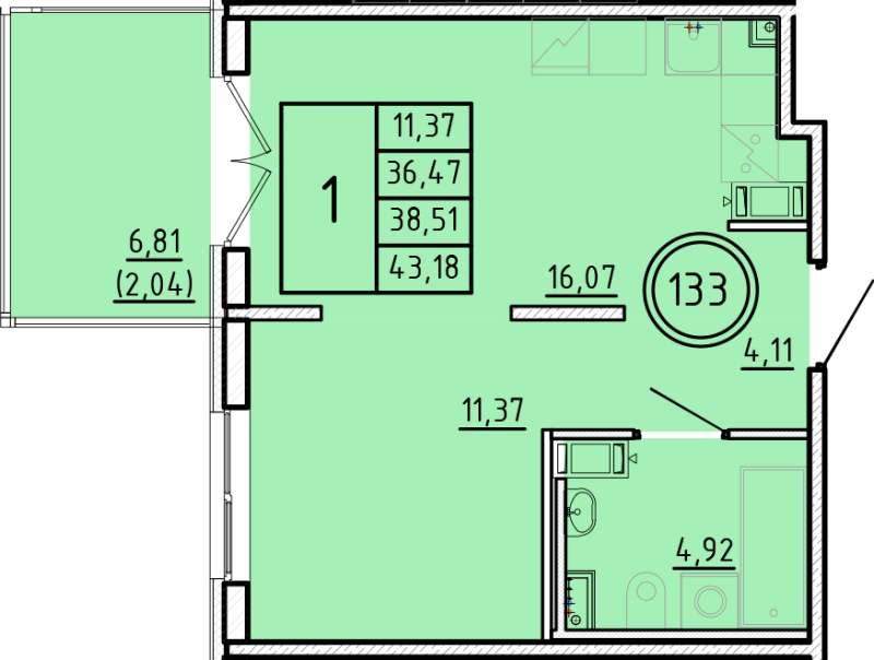2 ккв (Евро) 36,5 м²