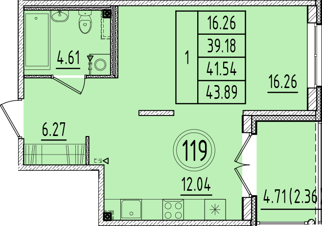 1 ккв 39,2 м²