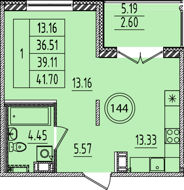 1 ккв 36,5 м²