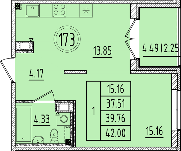1 ккв 37,5 м²