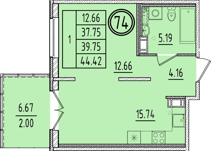 2 ккв (Евро) 37,8 м²