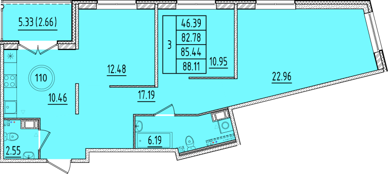 3 ккв 82,8 м²