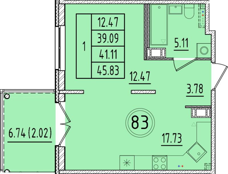 2 ккв (Евро) 39,1 м²