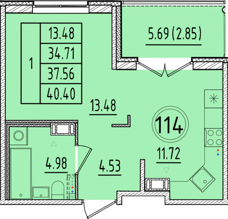 1 ккв 34,7 м²