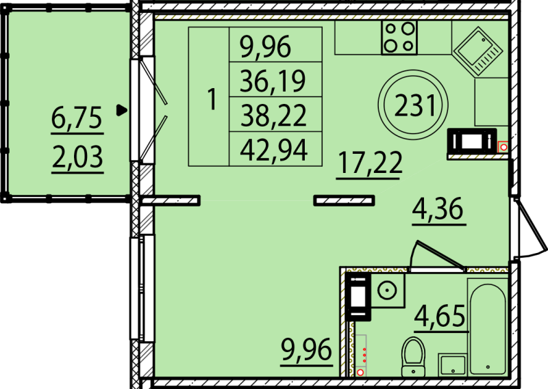 2 ккв (Евро) 36,2 м²