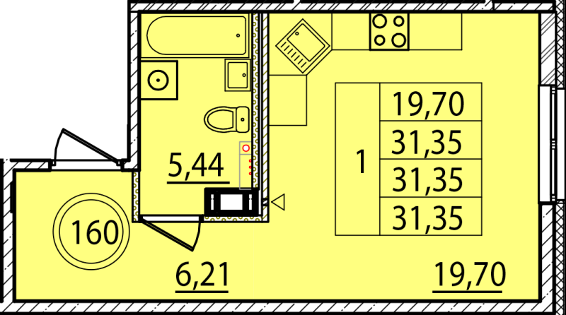 Студия 31,4 м²