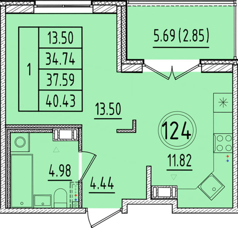 1 ккв 34,7 м²
